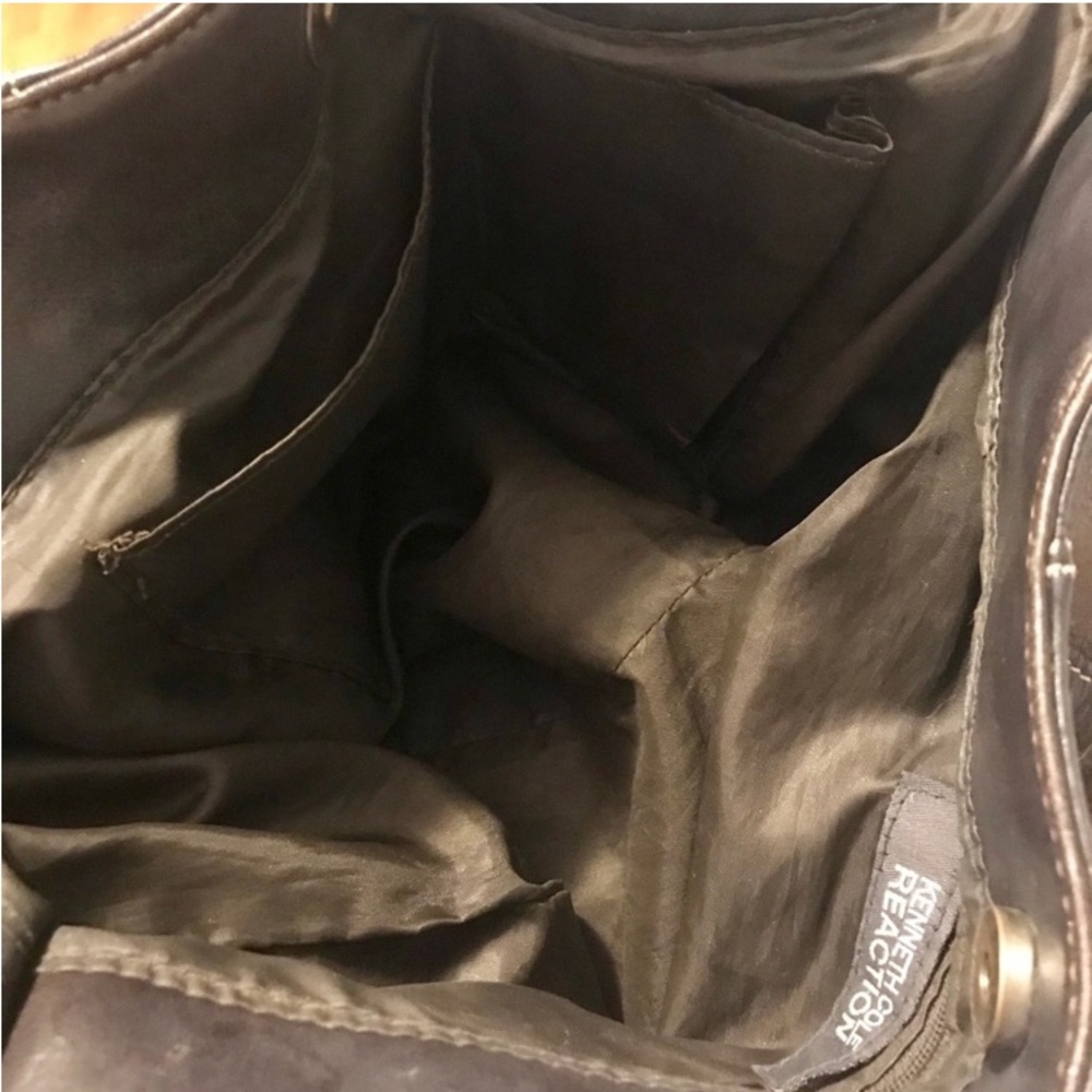 KENNETH COLE REACTION Bag Purse Tote Silver Studs Leather Brown - Picture 2 of 4